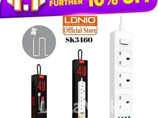 Extension Cord with USB / Ldnio Power Strip Adapter sockets with USB 3.0 /  Power Code with USB  3.0/ Power Strip Adapter 3 Socket Outlets 4 USB